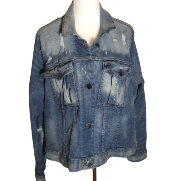 💸$14 Lane Bryant Distressed Detailed Denim Jacket women's Size 22 Plus - Picture 1 of 4